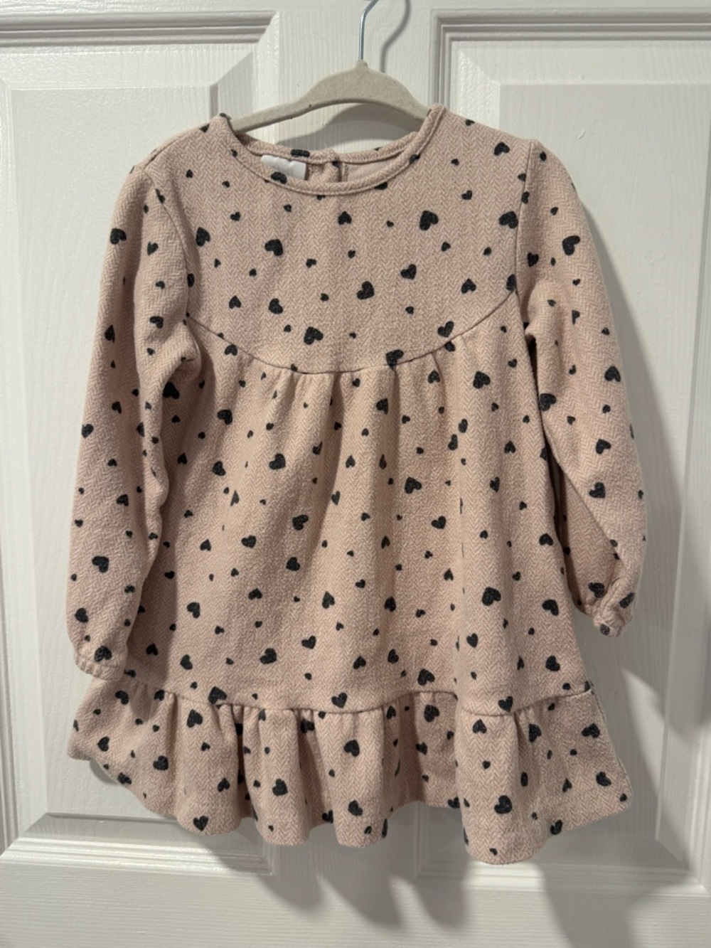 Zara Long-Sleeve Pink Heart Ruffle Dress 2/3Y